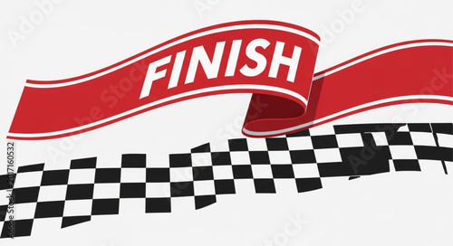 Schilderij op canvas Red Finish Line Ribbon and Checkered Flag Banner.