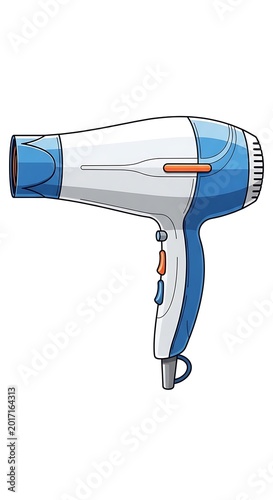 Blue and White Hair Dryer Isolated on Clean White Background