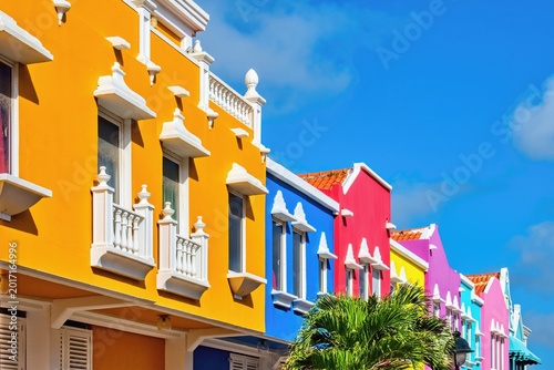 Typical colorful houses of Kralendijk town. Bonaire, Caribbean Netherlands