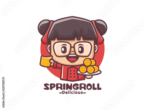 Cute cartoon chef with spring roll