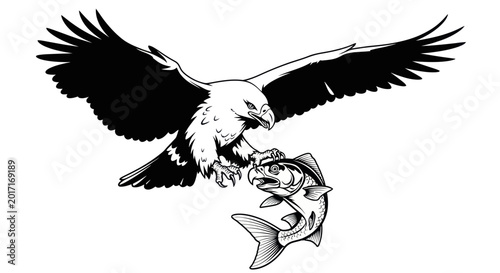 Obraz na płótnie Eagle Capturing Fish in Flight