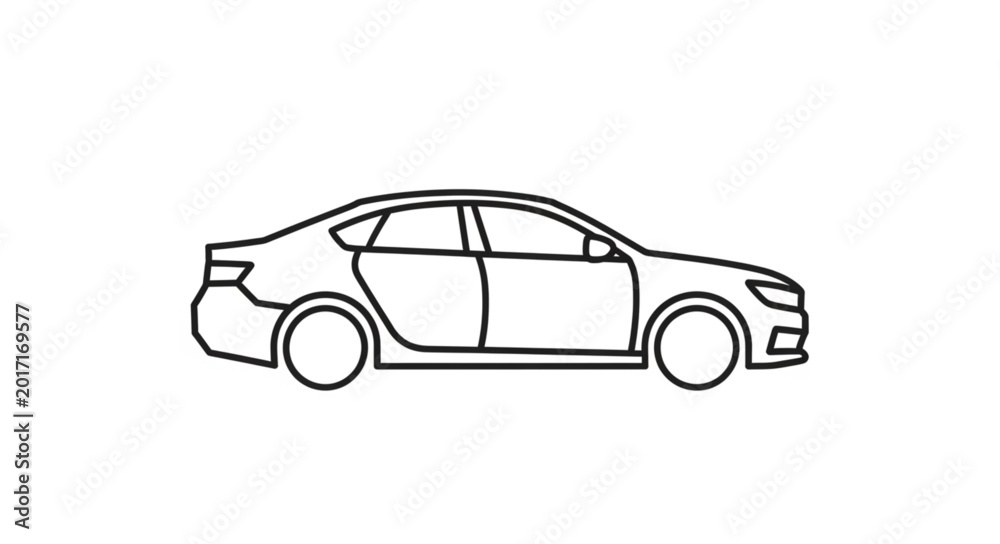 Fototapeta premium Simple Line Drawing of a Sedan Car Side View.