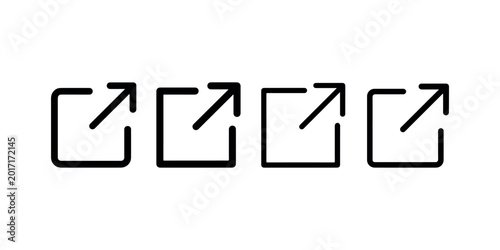 Four external link icons with square and arrow symbol for opening new tab or window on white background vector.