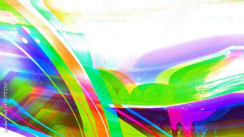 Foto Abstract digital glitch texture with neon scanline distortion and chromatic aberration on white background