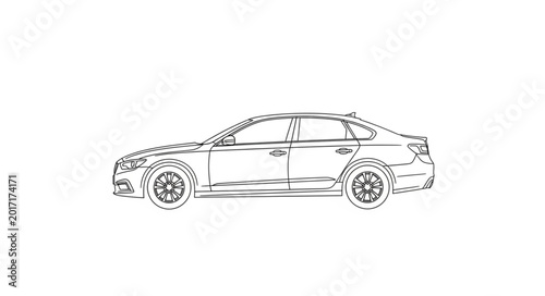 Tablou pe pânză Sketch of a Modern Sedan Car Side View.