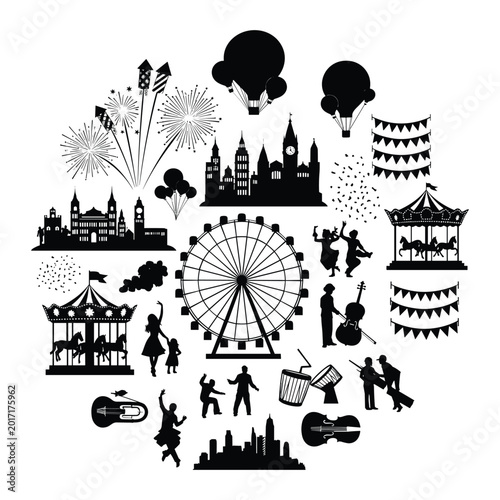 Silhouettes of people and iconic landmarks around the world vector illustration isolated on white background, Vector