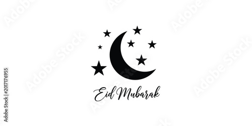 Eid mubarak islamic greeting card with crescent moon and stars festive holiday wishes design