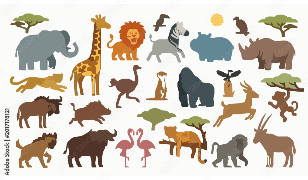 Obraz premium Safari animals cartoon vector collection African wildlife set