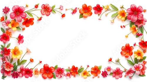 Vibrant floral frame with colorful flowers and leaves