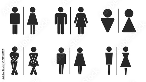 Obraz na plátně Solid toilet restroom icon set with male female unisex and bathroom pictograms