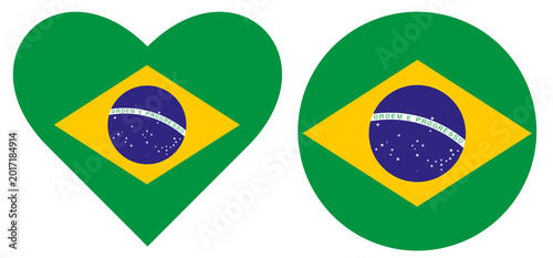 Free Download Flags of Brazil set, collection. Round flag of Brazil isolated in circle and heart shape. - GFXLoad