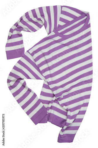 Levitating violet striped sweater isolated on white, ghost mannequin effect, creative flying clothes concept.