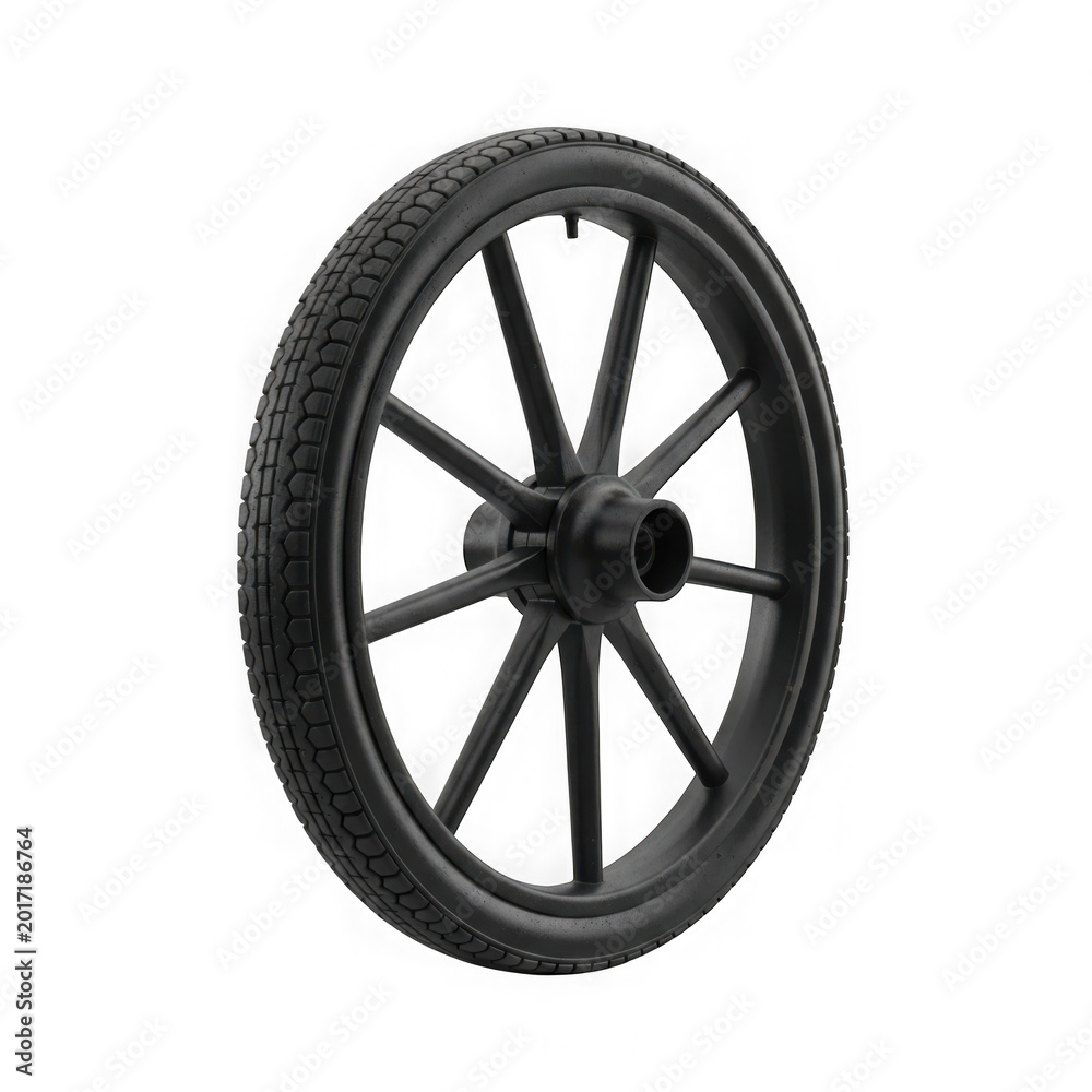 Fototapeta premium Black bicycle wheel with silver spokes and rim