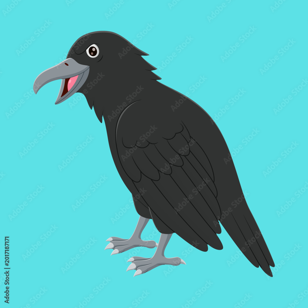Fototapeta premium Cartoon Black Crow Vector Illustration - Isolated Raven Mascot Bird Character