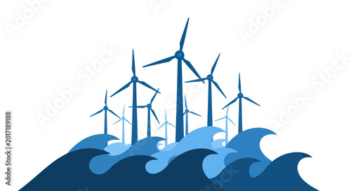 Fotografie Offshore Wind Turbines Generating Clean Energy Amidst Ocean Waves