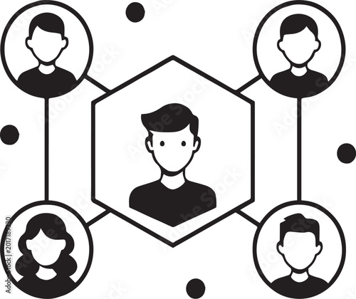 Social network connection — minimalist line art teamwork and communication illustration