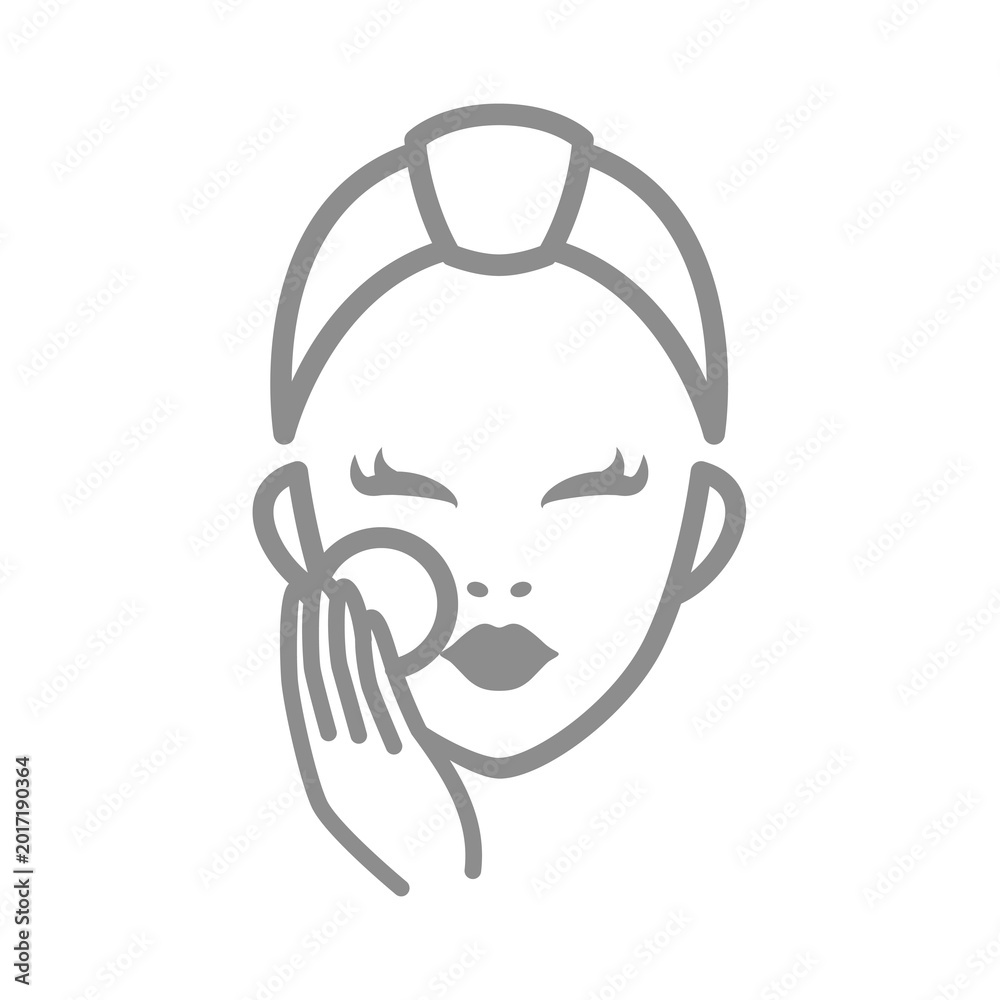 Obraz premium Cleaning face with cotton pad. Woman face cleanser cosmetics routine.