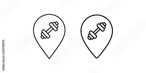 Two location pin icons each containing a dumbbell symbol representing gym or fitness center locations on map.