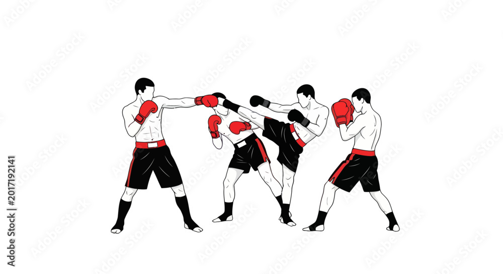Fototapeta premium Boxing Match Action Illustration: Fighters Competing in Ring