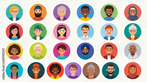 Fotografi Diverse Group of People Avatars in Circles.