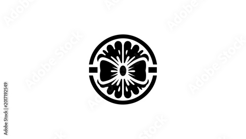 Bild auf Leinwand Isolated lemon icons, citrus fruit fresh food symbols, organic nutrition  in black and white  vector  minimal logo, Round lemon slice decorated with a flirty blue bow