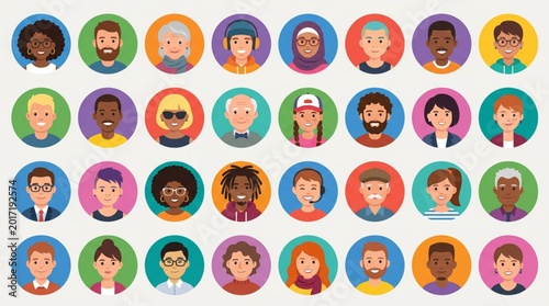 Diverse Group of People Avatars in Circular Frames.