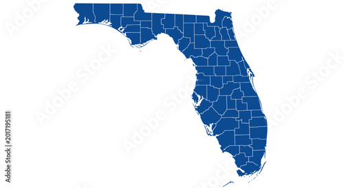 Bild auf Leinwand Florida Map with County Lines - Blue Outline on White Background