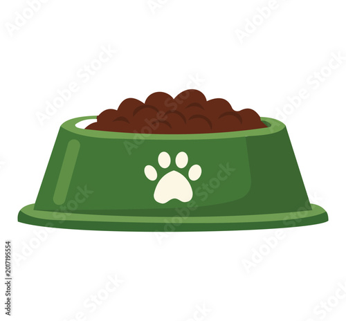 Green dog food bowl with kibble