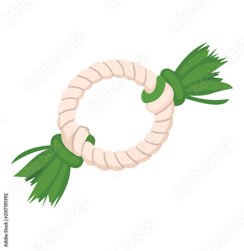 Bild auf Leinwand Dog toy made of a rope circle with green tassels