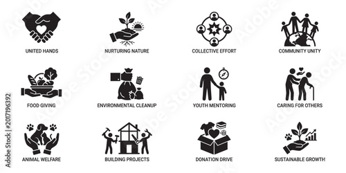Quadro su tela Charity Volunteer and Community Support Icon Set