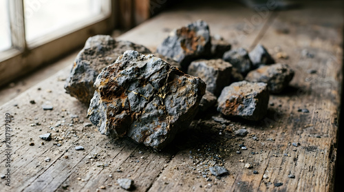 High-end gold mining visual with rich ore, machinery, nuggets, dust, and cinematic industrial lighting, made for commercial stock use. AI Generated.