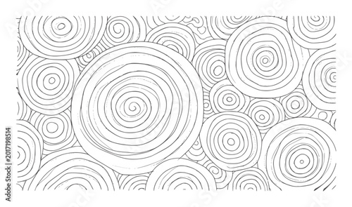 Fotografia Black and white organic swirling circles pattern hand drawn abstract swirls