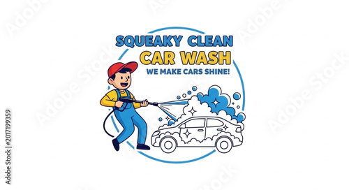 Foto Squeaky Clean Car Wash Cartoon Illustration.