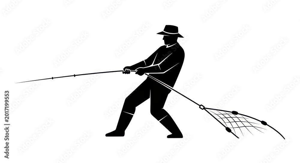 Fototapeta premium Man holding fishing net rod.