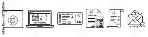 Foto Flight Ticket and Reservation Outline Symbols.