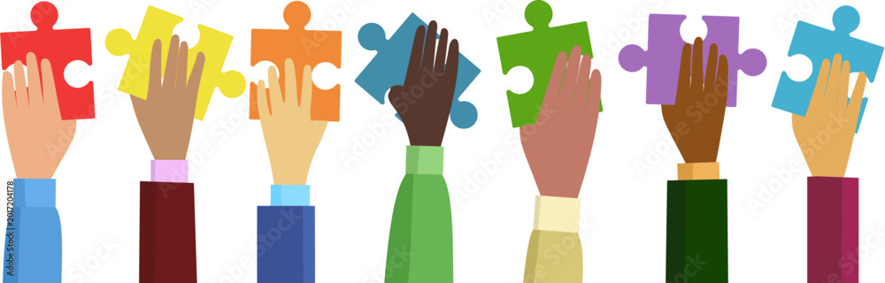 Foto Human hands with puzzles
