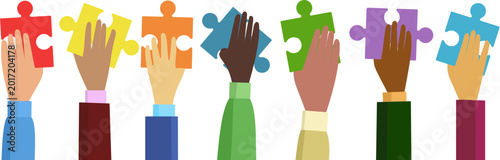 Human hands with puzzles