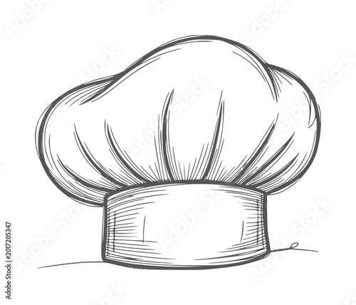 Of a traditional white chef hat with dark gray lines cook kitchen food