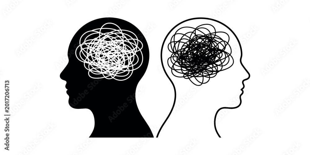 Αυτοκόλλητο Two Silhouetted Heads Facing Each Other With Tangled Thoughts Inside head silhou