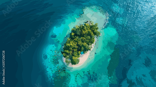 Foto Aerial View Of A Lush Green Island Surrounded By Turquoise Waters And Sunlit Rip