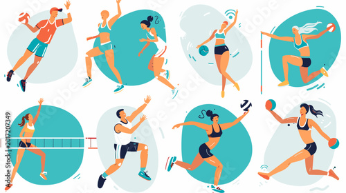 Fotografie Diverse Athletes Compete in Various Sports Activities on White Background