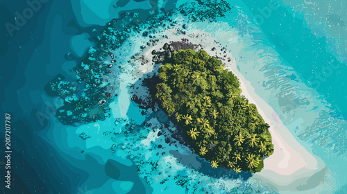 Konstfotografi Lush Green Tropical Island Surrounded By Crystal Clear Turquoise Ocean Waters Fr