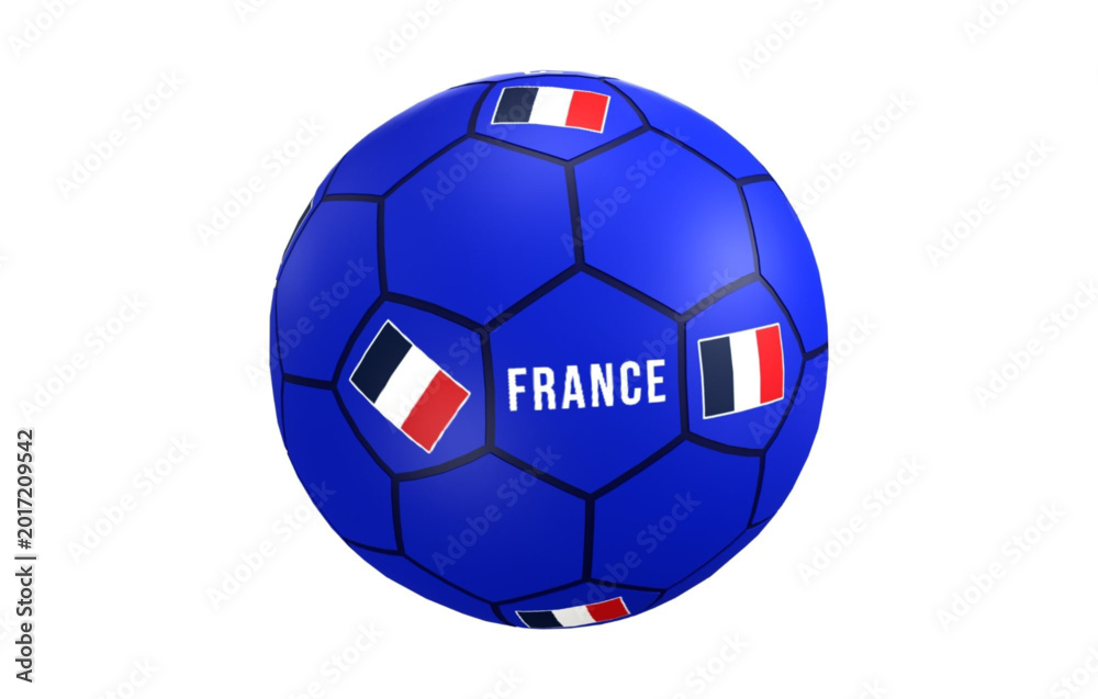 Obraz premium Blue soccer ball with french flags and 'france' text on white background