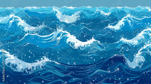 Quadro su tela Pixel Art Ocean Waves Motion Blue Water Splash Abstract Background