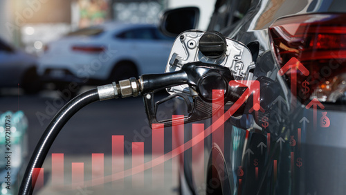 Quadro em tela Rising gas price causes stressful energy crisis and high fuel cost shown by an u