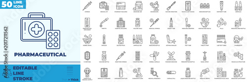 Photos Pharmaceutical Line Editable Icons set