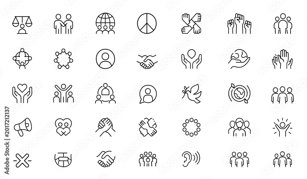 Αυτοκόλλητο Vector line icon set of diversity and inclusion: thin linear pictograms of equal