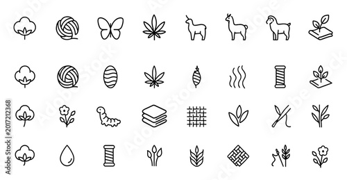 Obraz na płótnie Material composition vector icon set: glyph pictograms of natural textile fibers