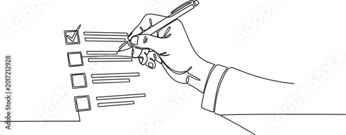 Quadro em tela Hand writing on checklist, ticking box, concept of task completion and decision