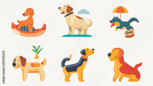 Obraz na płótnie Six Pixel Art Dogs Posed Differently On White Background Including A Canoe A Bea